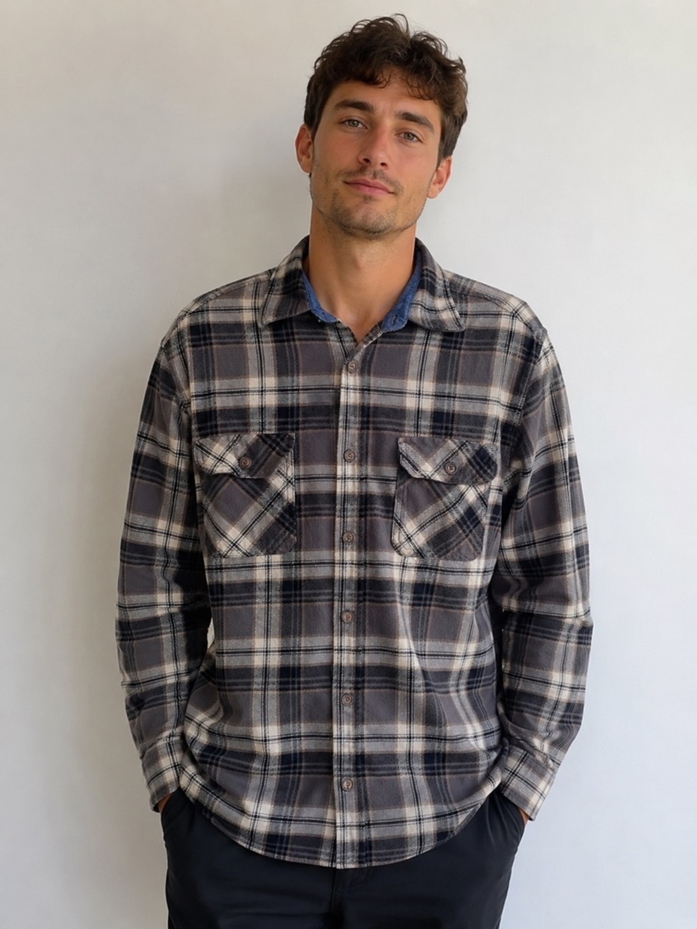Jachs MFG Heritage Flannel Shirt Men's Medium Plaid Button Front 100% Cotton
